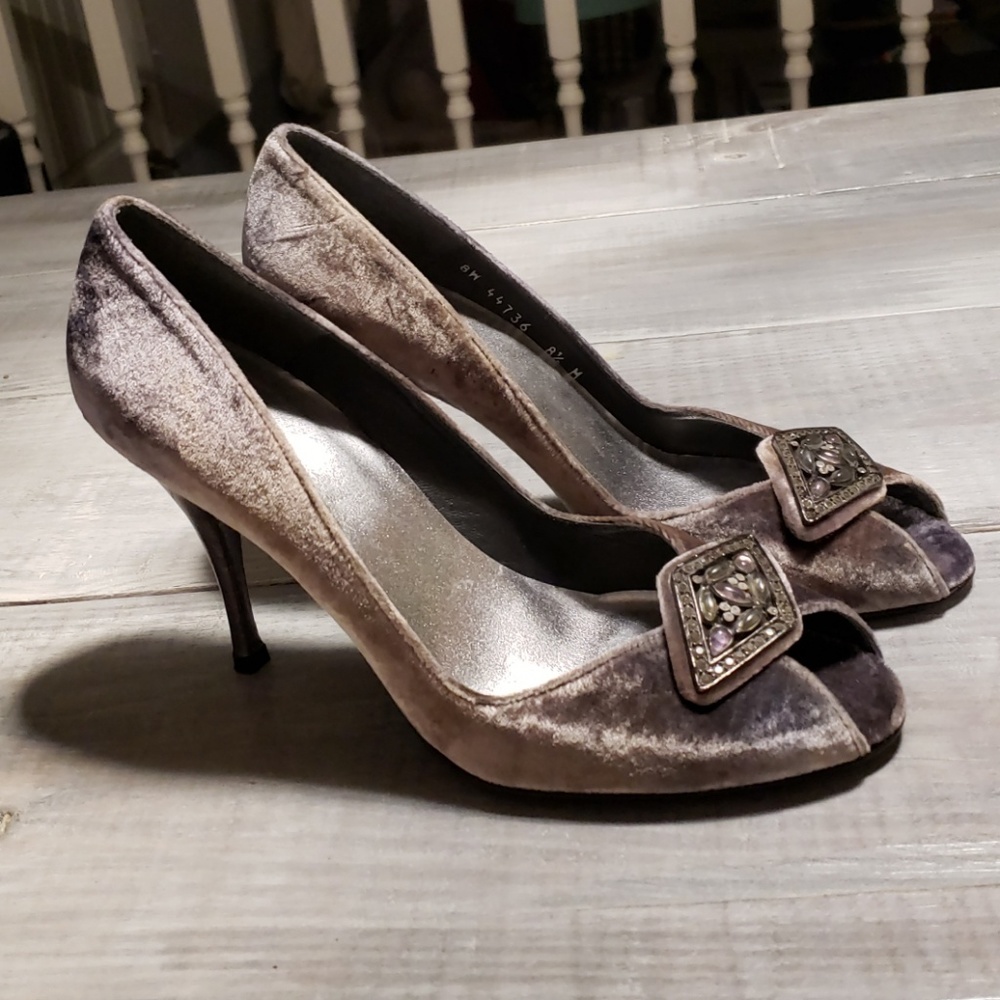 Brand new! Gray velvet peeptoe with rhinestones!